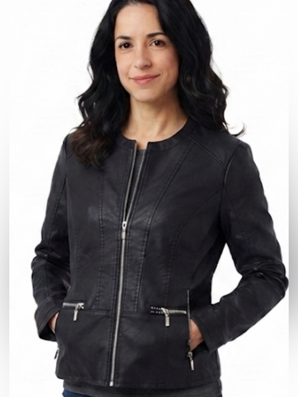 BACCINI Women's Black Faux Leather Jacket – Size PM